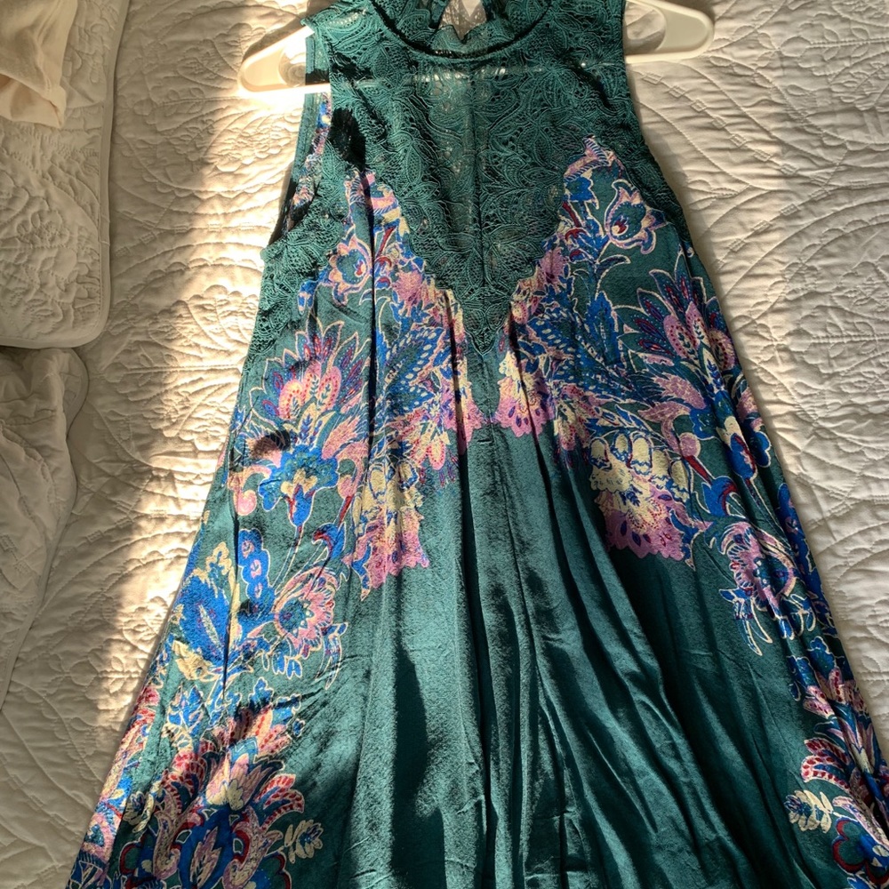 Free People Marsha Teal Green Lace Slip Dress